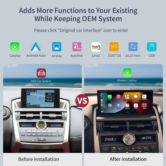 Lexus ES 2013-2021 OEM-Fit Replacement Screen 10.25"- Wireless CarPlay Android Auto left rudder